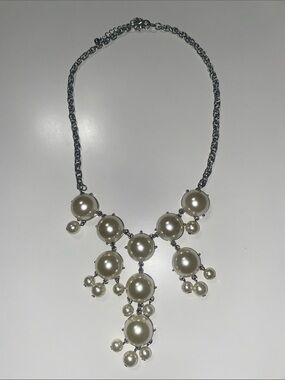 Statement Pearl Bib Necklace - Ivory Pearls on Silver Chain